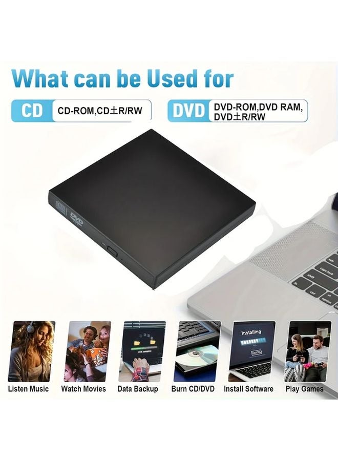 Black External CD DVD Drive USB 2 0 Portable Burner Writer Player for Laptop PC Desktop - Image 2