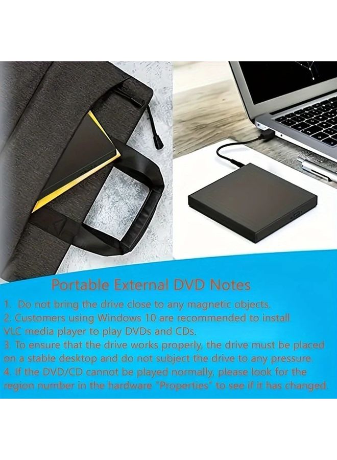 Black External CD DVD Drive USB 2 0 Portable Burner Writer Player for Laptop PC Desktop - Image 4