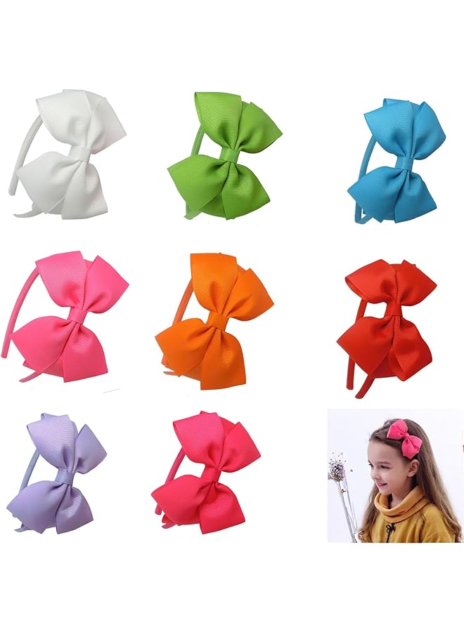 أكس سبرينج عصابة رأس للأطفال الصغار مكونة من 8 قطع، عصابة رأس على شكل فيونكة للبنات، عصابات رأس رائعة على شكل فيونكة، عصابة رأس على شكل فيونكة للبنات، طوق شعر على شكل فيونكة، عصابات رأس جميلة للأطفال للارتداء اليومي، حفلات المدرسة، جلسات التصوير - Image 1