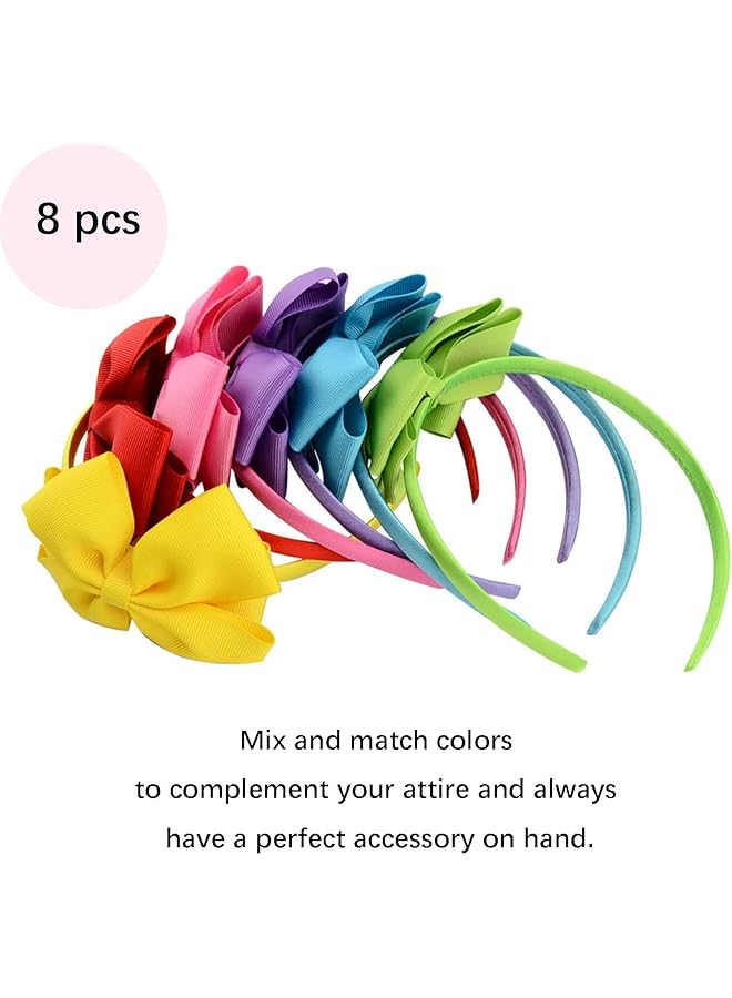 أكس سبرينج عصابة رأس للأطفال الصغار مكونة من 8 قطع، عصابة رأس على شكل فيونكة للبنات، عصابات رأس رائعة على شكل فيونكة، عصابة رأس على شكل فيونكة للبنات، طوق شعر على شكل فيونكة، عصابات رأس جميلة للأطفال للارتداء اليومي، حفلات المدرسة، جلسات التصوير - Image 2