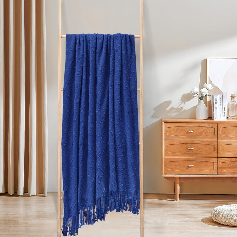 inhand Knit Klein Blue Throw Blanket for Couch, Soft Living Room Home Decor Knitted Twin Size Blanket, Outdoor Lightweight Breathable Summer Blanket, Farmhouse Warm Woven Decorative, 60"x80" - Image 2