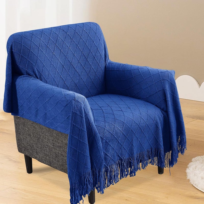 inhand Knit Klein Blue Throw Blanket for Couch, Soft Living Room Home Decor Knitted Twin Size Blanket, Outdoor Lightweight Breathable Summer Blanket, Farmhouse Warm Woven Decorative, 60"x80" - Image 4