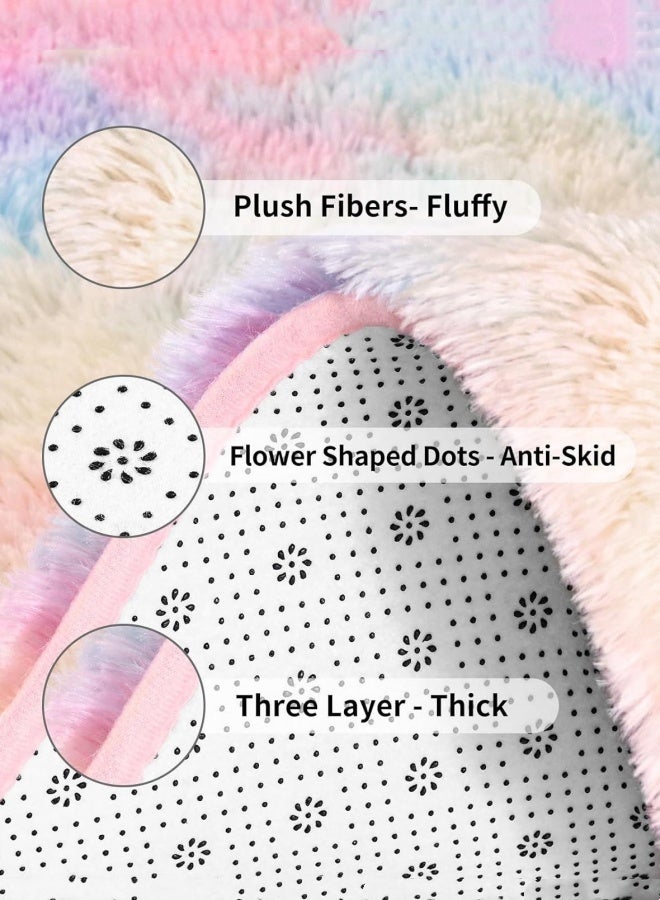 Optico Fluffy Rugs for Girls Bedroom Plush Furry Rug Ultra Soft Fluffy Area Rugs Anti Slip Plush Carpets High Pile Tie Dye Rugs for Living Room Bedroom Kids Room Kawaii Princess Rug - Image 2