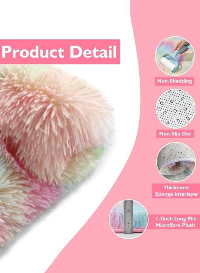 Optico Fluffy Rugs for Girls Bedroom Plush Furry Rug Ultra Soft Fluffy Area Rugs Anti Slip Plush Carpets High Pile Tie Dye Rugs for Living Room Bedroom Kids Room Kawaii Princess Rug - Image 3