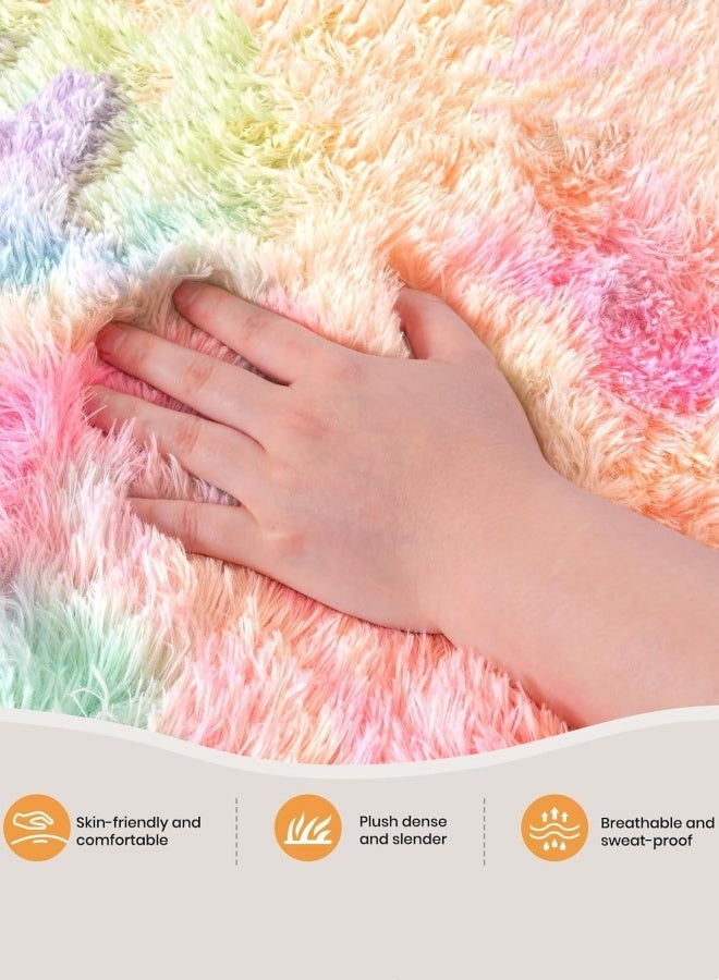 Optico Fluffy Rugs for Girls Bedroom Plush Furry Rug Ultra Soft Fluffy Area Rugs Anti Slip Plush Carpets High Pile Tie Dye Rugs for Living Room Bedroom Kids Room Kawaii Princess Rug - Image 4