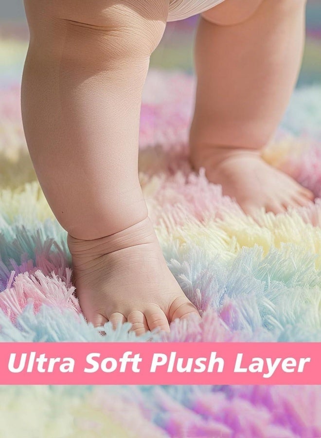 Optico Fluffy Rugs for Girls Bedroom Plush Furry Rug Ultra Soft Fluffy Area Rugs Anti Slip Plush Carpets High Pile Tie Dye Rugs for Living Room Bedroom Kids Room Kawaii Princess Rug - Image 5