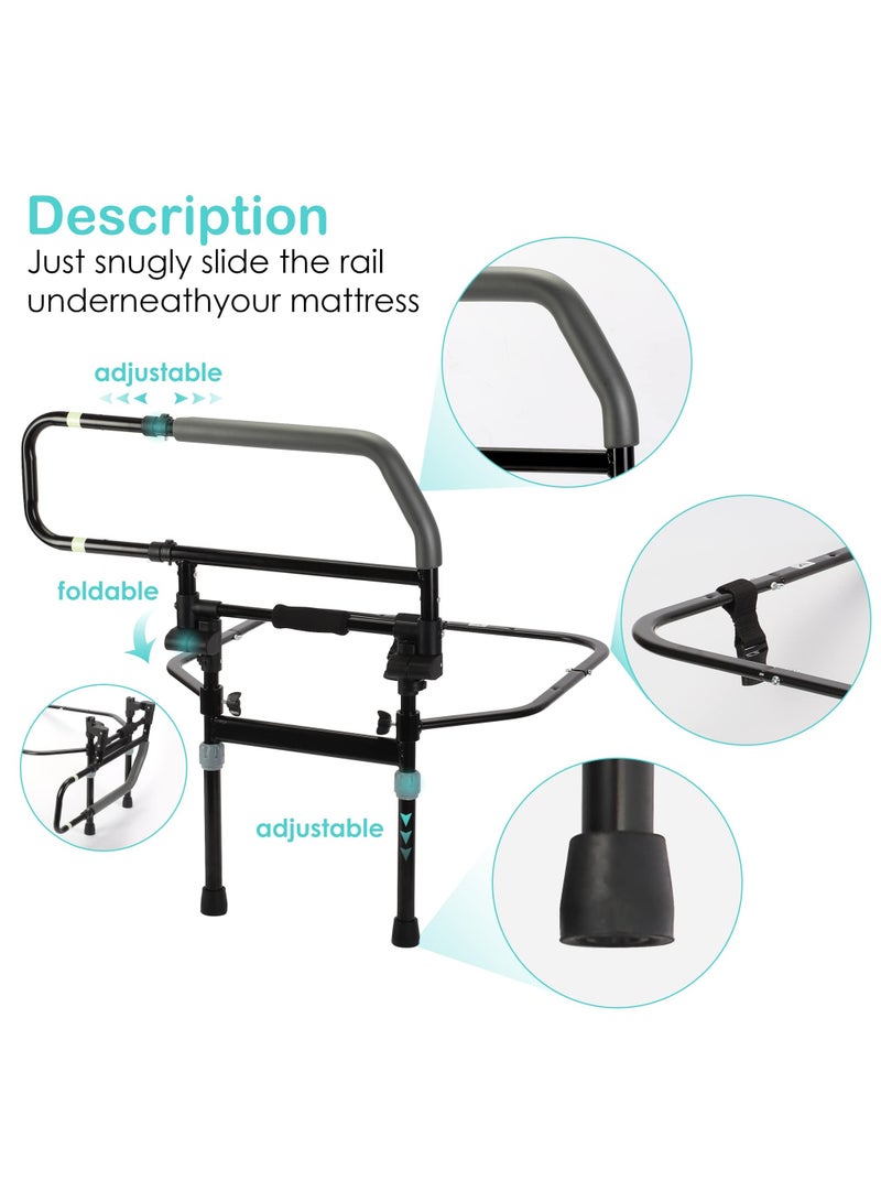 XiuWoo Bed Rails for Elderly Adults, Foldable Bed Side Rails for Seniors, Adjustable Bed Safety Assist Cane,with Folding Bed Assist Handle and Iron Pads,Heavy Duty Bed Grab Bar for Fall Prevention, 300Lbs Adult Bed Guard Rail - Image 3