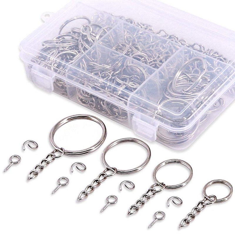 DIY Crafts Diy Crafts 13635 Rings Kit, Keychain Rings With Chain & Jump Ring With Screw Eye Pins Bulk for Jewelry Findings Making, Pack of 250 Mix Sizes (Multicolor)  - Image 1