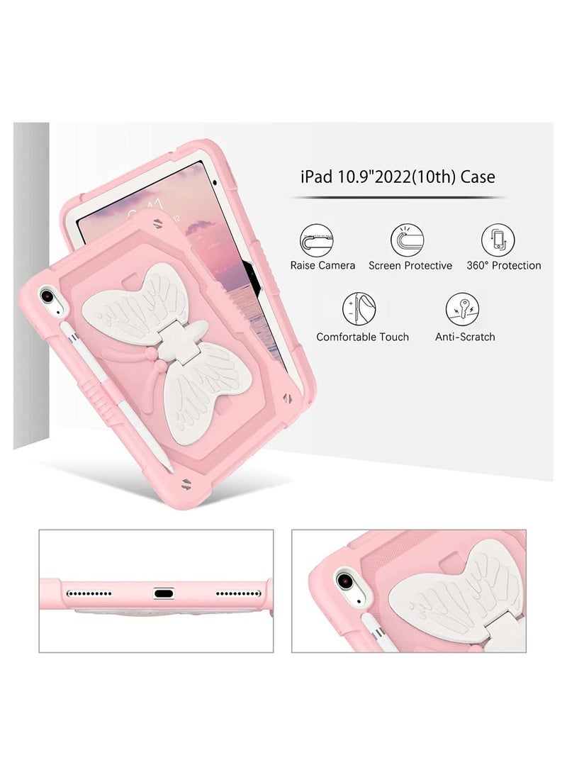 حافظة iPad 10.9 2022 الجيل العاشر بأجنحة الفراشة، حامل ثلاثي الأبعاد شديد التحمل ومضاد للصدمات وواقي كامل للجسم للأطفال من الجيل الأول - Image 2