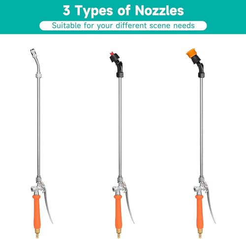VanPet All Metal Sprayer Wand with 3 Types of Nozzles, Fan Nozzle Replacement Sprayer Wand, Stainless Steel Sprayer Wand with 1/4" & 3/8" Brass Barb and 2 Hose Clamps (3 Nozzles 44 Inches Sprayer Wand) - Image 2