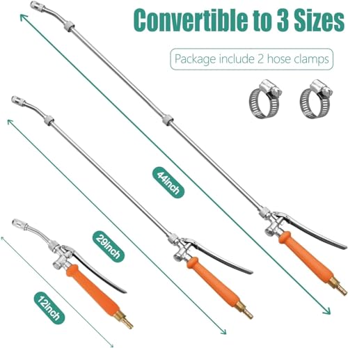 VanPet All Metal Sprayer Wand with 3 Types of Nozzles, Fan Nozzle Replacement Sprayer Wand, Stainless Steel Sprayer Wand with 1/4" & 3/8" Brass Barb and 2 Hose Clamps (3 Nozzles 44 Inches Sprayer Wand) - Image 3