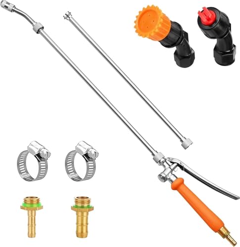 VanPet All Metal Sprayer Wand with 3 Types of Nozzles, Fan Nozzle Replacement Sprayer Wand, Stainless Steel Sprayer Wand with 1/4" & 3/8" Brass Barb and 2 Hose Clamps (3 Nozzles 44 Inches Sprayer Wand) - Image 1
