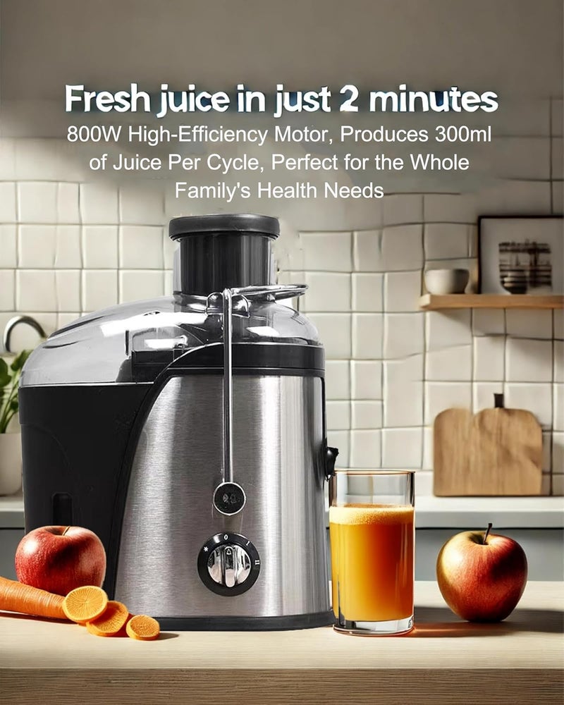 ALLESM Juicer Machine, High-Efficiency 800W Multi-Speed Mini Juicer Quick Fruit and Vegetable Juicing for Healthy Lifestyle, Easy to Clean, Stainless Steel, BPA-free (Black) - Image 2