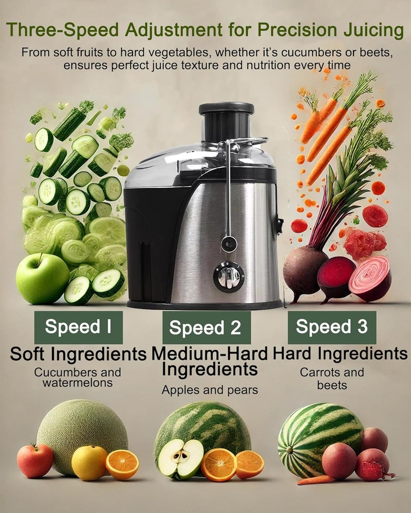ALLESM Juicer Machine, High-Efficiency 800W Multi-Speed Mini Juicer Quick Fruit and Vegetable Juicing for Healthy Lifestyle, Easy to Clean, Stainless Steel, BPA-free (Black) - Image 3