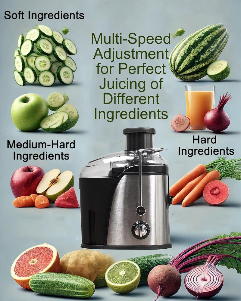 ALLESM Juicer Machine, High-Efficiency 800W Multi-Speed Mini Juicer Quick Fruit and Vegetable Juicing for Healthy Lifestyle, Easy to Clean, Stainless Steel, BPA-free (Black) - Image 4