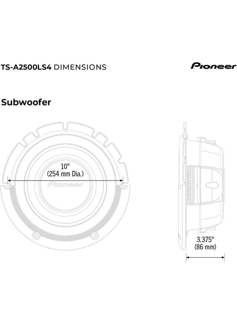 بايونير مكبر صوت فرعي Pioneer TS-A2500LS4 بمكونات سطحية وملف صوتي واحد مقاس 10 بوصات - Image 2