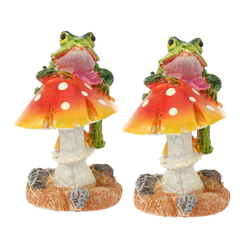 Cute Frog and Red Mushroom Resin Garden Ornaments Set of 2 Miniature Decor for Bonsai - Image 2