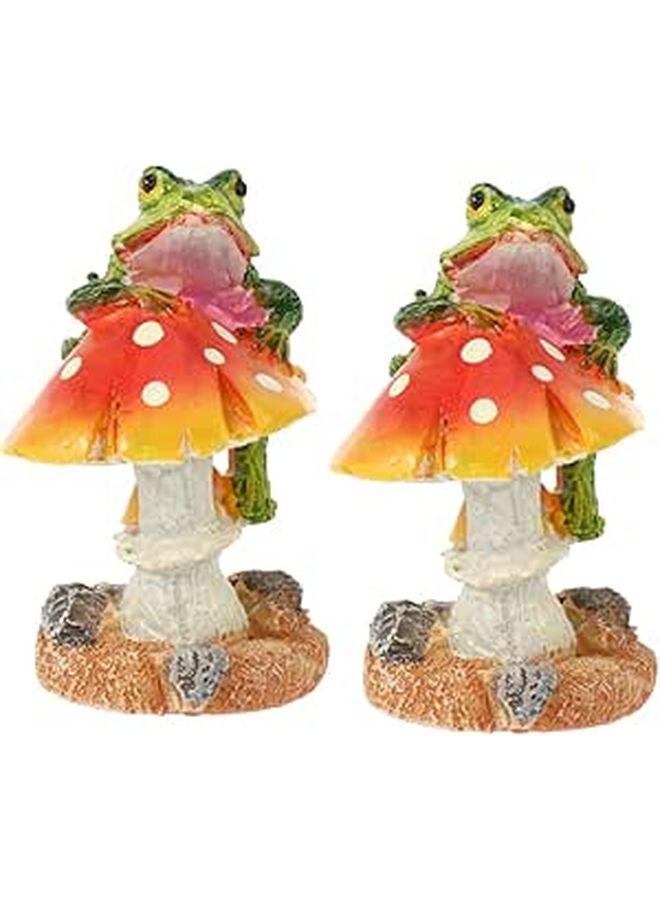 Cute Frog and Red Mushroom Resin Garden Ornaments Set of 2 Miniature Decor for Bonsai - Image 1