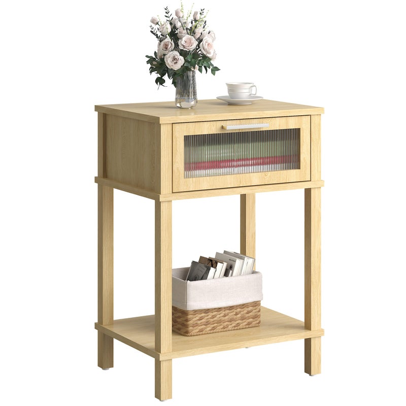 MMEOLUOOK Nightstand Wooden Bedside Table with Drawer Natural Wood Night Stands Modern Style Small End Table Side Table with Storage Shelf for Bedroom Living Room MLBZ10YEV - Image 1