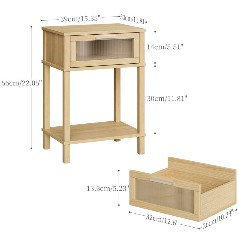 MMEOLUOOK Nightstand Wooden Bedside Table with Drawer Natural Wood Night Stands Modern Style Small End Table Side Table with Storage Shelf for Bedroom Living Room MLBZ10YEV - Image 3