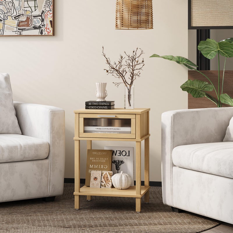 MMEOLUOOK Nightstand Wooden Bedside Table with Drawer Natural Wood Night Stands Modern Style Small End Table Side Table with Storage Shelf for Bedroom Living Room MLBZ10YEV - Image 4