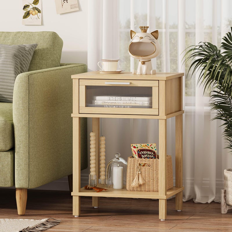 MMEOLUOOK Nightstand Wooden Bedside Table with Drawer Natural Wood Night Stands Modern Style Small End Table Side Table with Storage Shelf for Bedroom Living Room MLBZ10YEV - Image 5