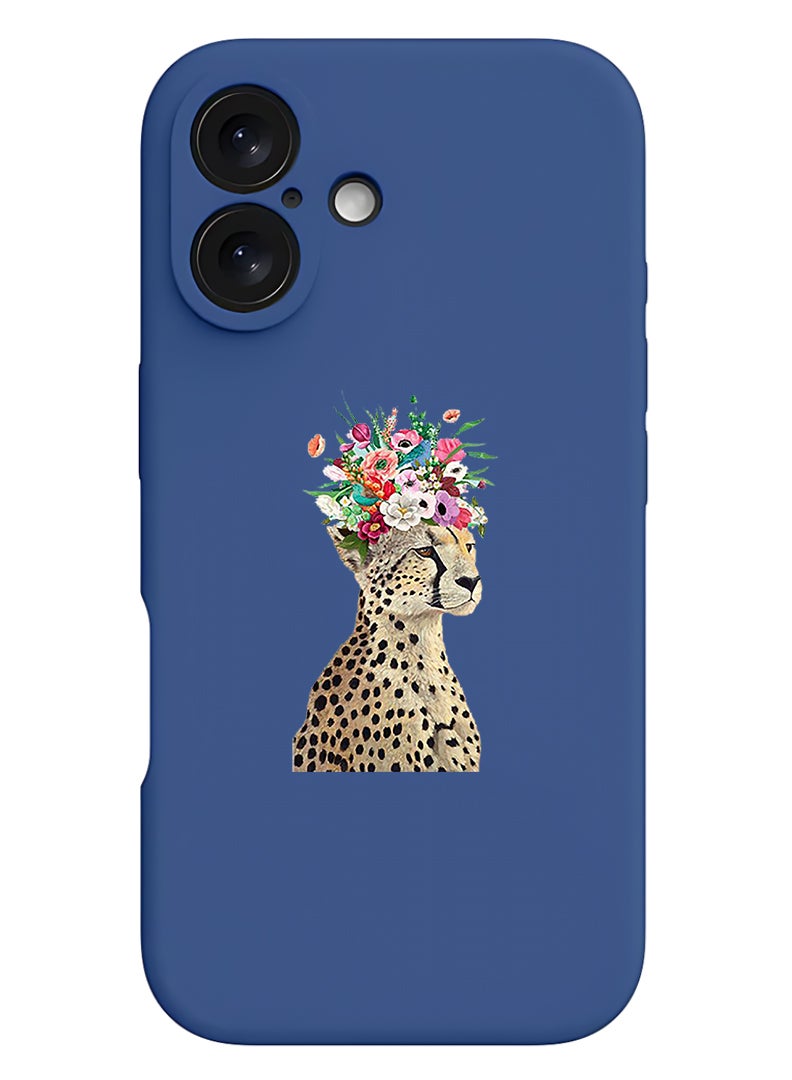 Theodor Protective Slim Fit Case Liquid Silicone Cover with Full Body Protection Anti-Scratch Shockproof Case For Apple iPhone 17 (Blue) Cheetah Flower - Image 1