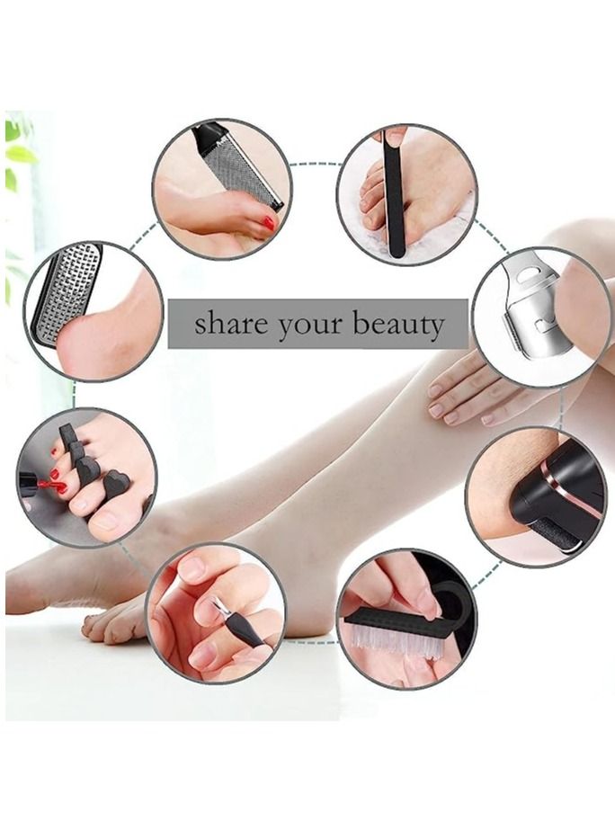 Rechargeable 18 in 1 Professional Pedicure Kit,Electric Grinding Pedicure Tools Foot Sandpaper Foot File for Heels Professional Foot Care Tool Dead Hard Skin Callus Remover With 3 Roller Heads 2 Speed - Image 4