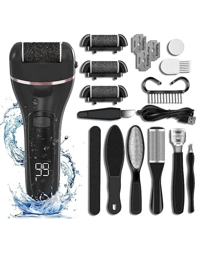 Rechargeable 18 in 1 Professional Pedicure Kit,Electric Grinding Pedicure Tools Foot Sandpaper Foot File for Heels Professional Foot Care Tool Dead Hard Skin Callus Remover With 3 Roller Heads 2 Speed - Image 1