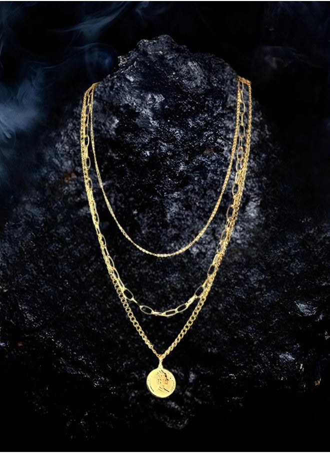 Just Peachy Just Peachy Gold-Toned Layered Chain Necklace by Just Peachy – Trendy Multi-Layer Design – Premium Durable Finish – Adjustable Length – Perfect for Everyday Wear or Special Occasions  - Image 3