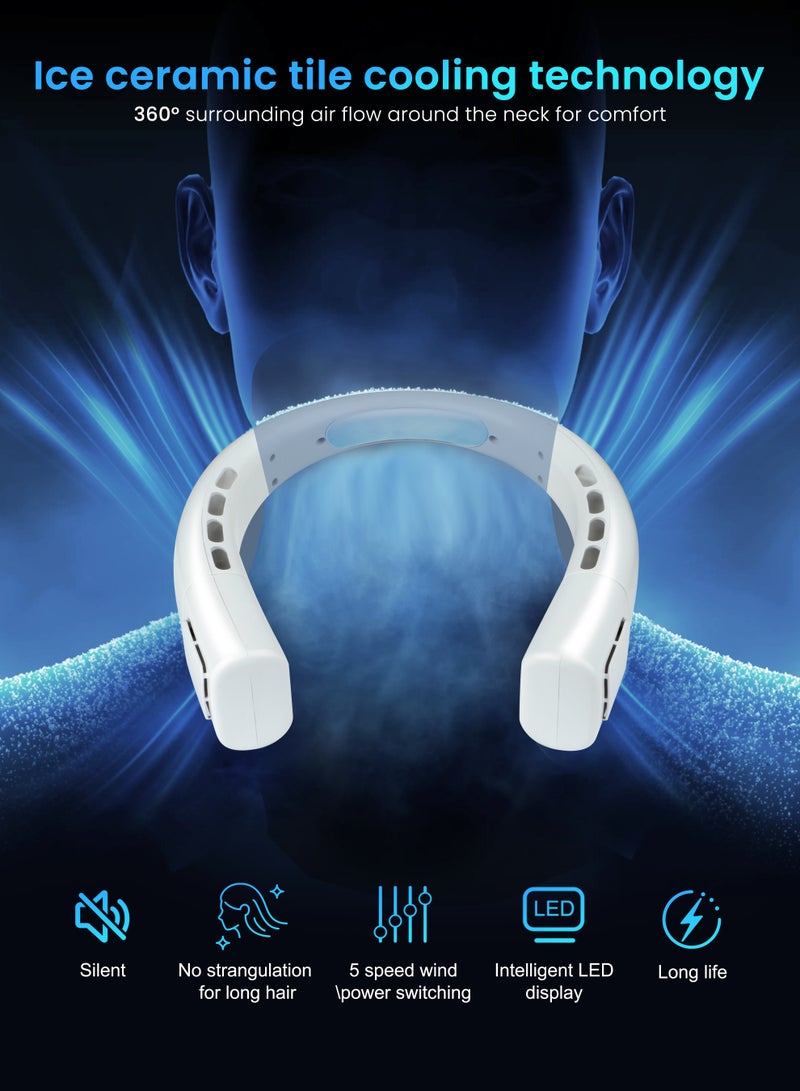 Necomi Neck Air Conditioner, 5-speed Adjustable, Portable Neck Fan, Bladeless Neck Cooling Fan, USB Charging, For Sports, Travel, Outdoor and Indoor (White) - Image 2