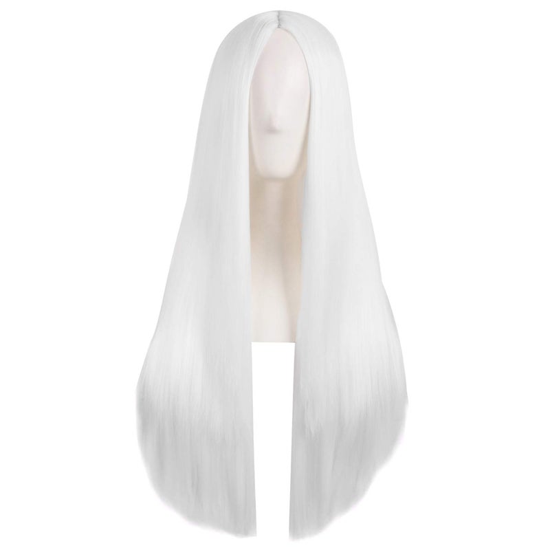 MapofBeauty MapofBeauty 28 Inch70cm Women Special Natural Long Straight Synthetic Wig White