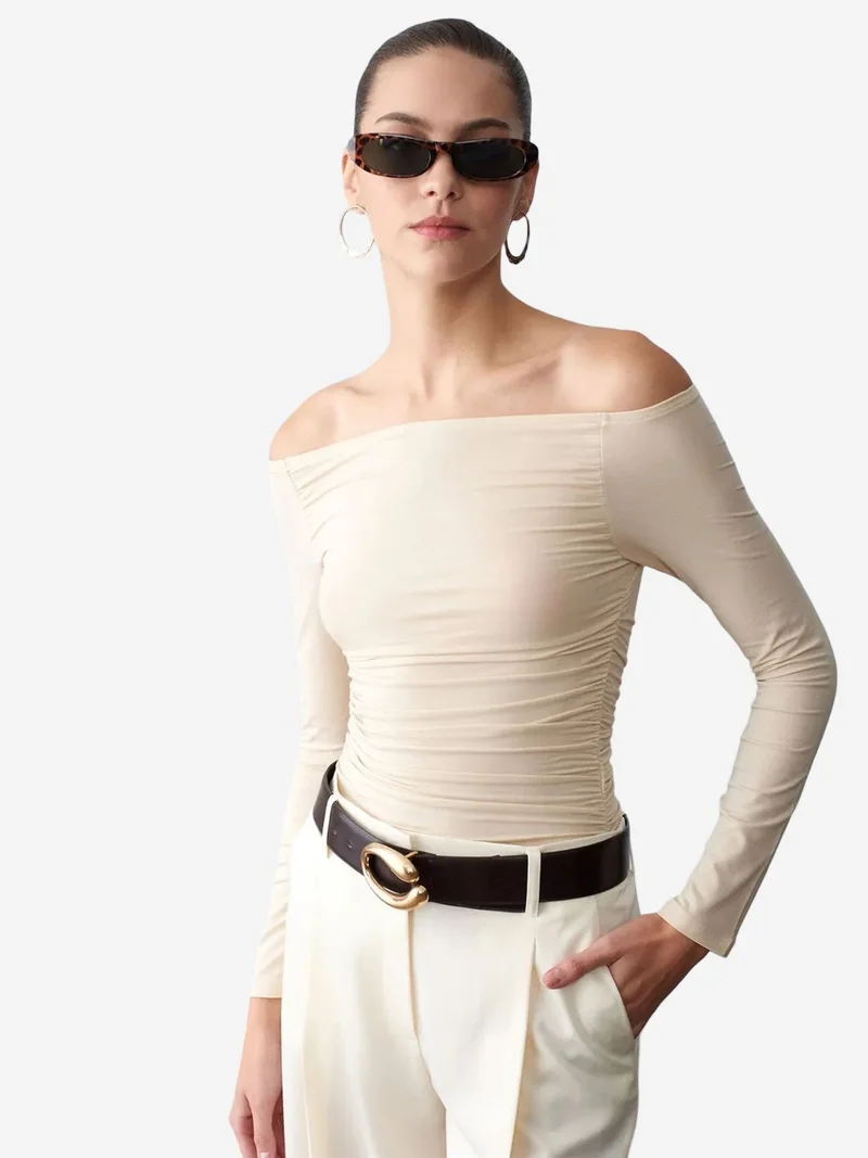 ديلفين DILVIN Off-Shoulder Slim Fit Knit Blouse