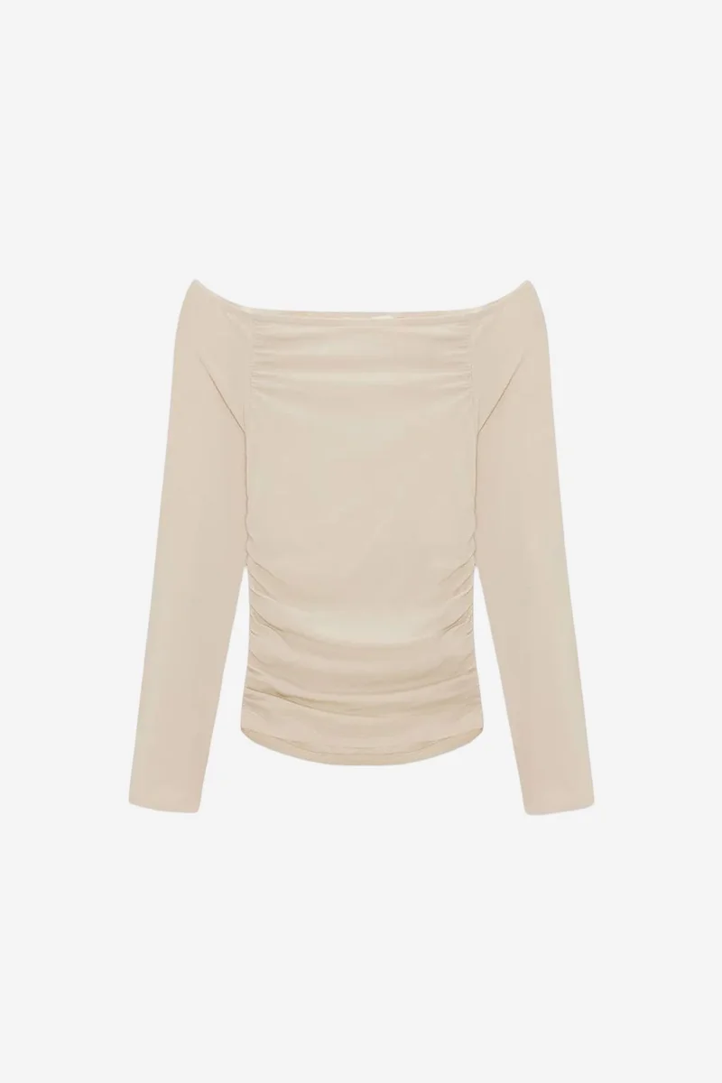 DILVIN Off-Shoulder Slim Fit Knit Blouse