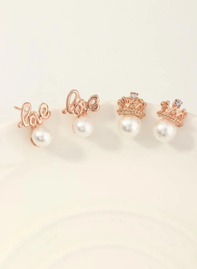 Take Two  Girls Set of 2 - Faux Pearl Crown Stud Earrings for Women | Best Price UAE