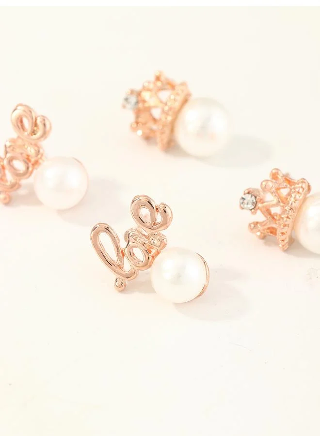 Take Two  Girls Set of 2 - Faux Pearl Crown Stud Earrings for Women | Best Price UAE