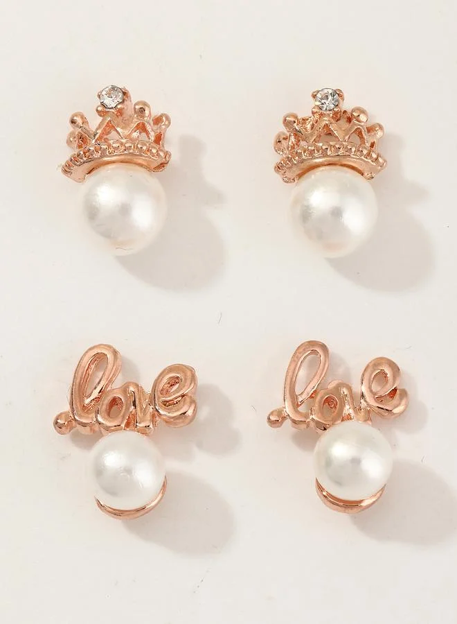 Take Two  Girls Set of 2 - Faux Pearl Crown Stud Earrings for Women | Best Price UAE