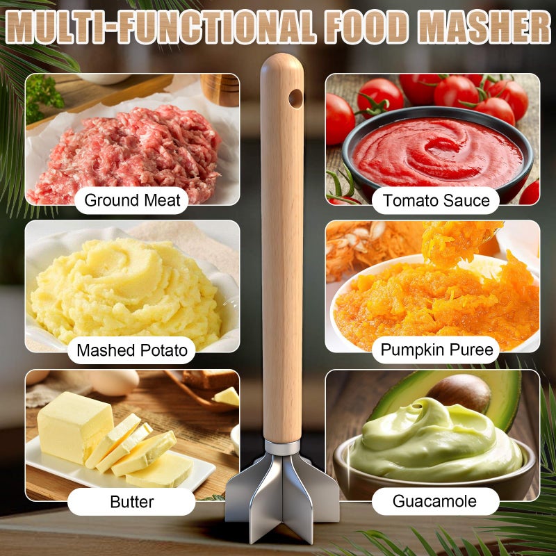 Lignumix 304 Stainless Steel Meat Chopper,Food Grade 6-Blade Ground Beef Chopper Potato Masher Hamburger Smasher Tool for Kitchen Cooking Vegetable Puree 11'' - Image 4