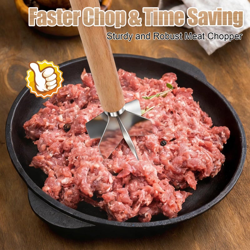 Lignumix 304 Stainless Steel Meat Chopper,Food Grade 6-Blade Ground Beef Chopper Potato Masher Hamburger Smasher Tool for Kitchen Cooking Vegetable Puree 11'' - Image 3