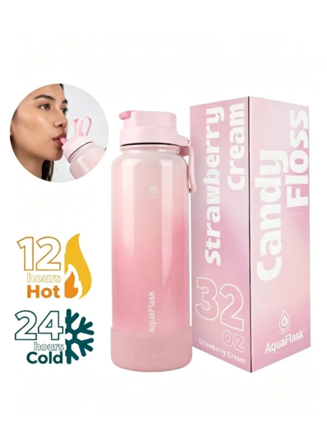 Aquaflask Candy Floss  (32oz) Vacuum Insulated Water Bottle in Strawberry  Cream - Image 1