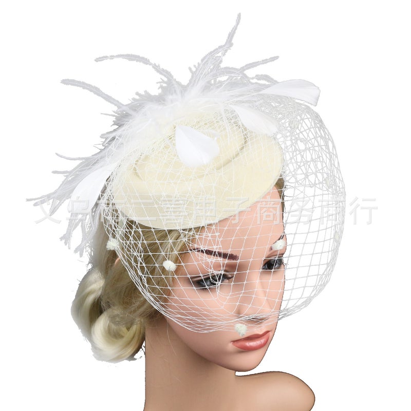 Generic Bridal Tulle Fascinator Fashion Headband Feather Mini Hat Clip Champagne 