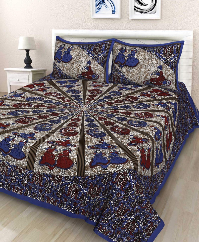Monique Brand 144 TC 100% Pure Cotton King Size Bedsheet for Double Bed with 2 Pillow Cover (Dark Blue) - Image 5