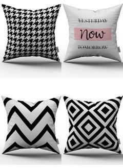 Cango Home Decorative Black and White 4-Piece Cushion Cover Set 