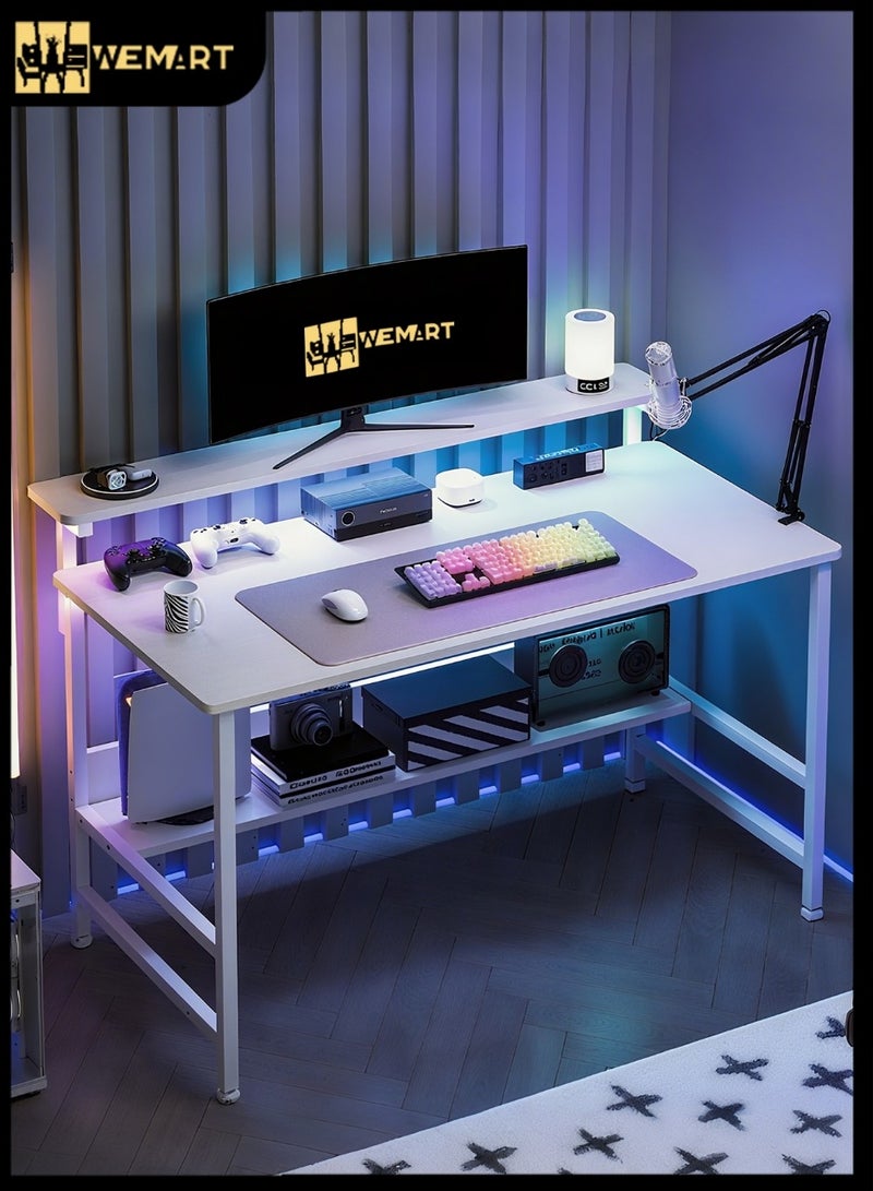 WEMART gaming table,Computer Table,Gaming Desk,Office Desk Home Desk Student Writing Study Table Study Desk with 3-position Height-Adjustable Monitor Stand,Versatile office 100*65 (White) - Image 1