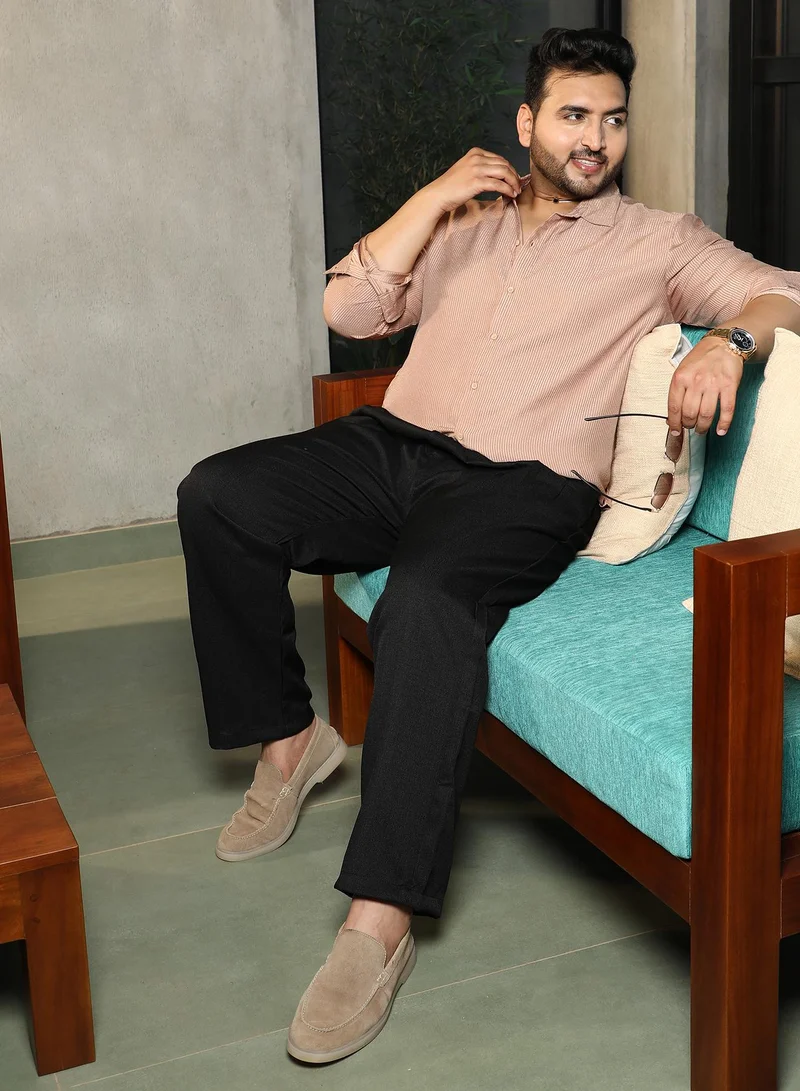 Instafab Plus  Instafab Plus Men's Ash Brown Seersucker Shirt For Casual Wear | Spread Collar | Long Cuffed Sleeves | Button Closure | Plus Size Shirt Crafted With Comfort Fit For Everyday Wear for Men | Best Price UAE