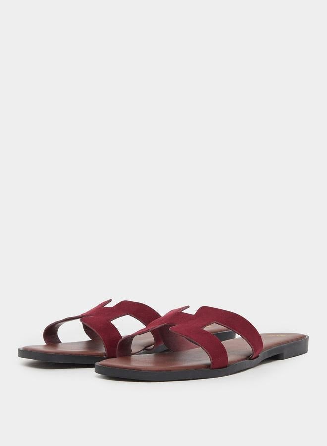 Styli Burgundy Flat Sandals - Image 2