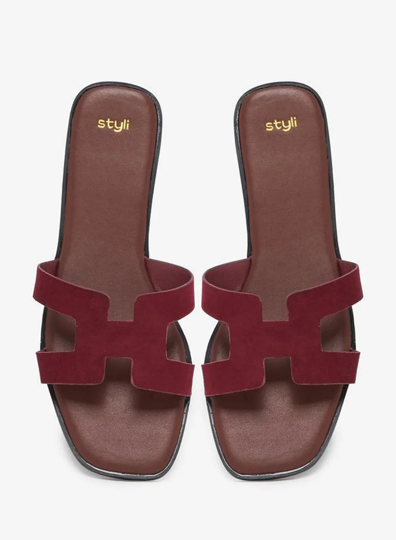 Styli  Burgundy Flat Sandals for Women | Best Price UAE