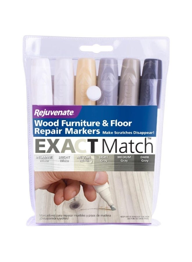 Rejuvenate White & Gray Exact Match Wood Furniture & Floor Repair Markers 6 Piece Set - Image 1