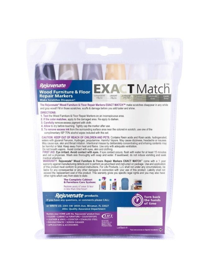 Rejuvenate White & Gray Exact Match Wood Furniture & Floor Repair Markers 6 Piece Set - Image 2