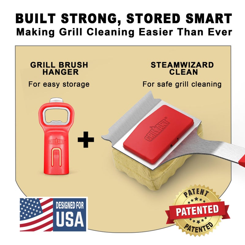 GRILLART Bristle-Free BBQ Grill Brush â€“ Safe & Durable Cleaning Tool for Gas, Charcoal, Cast Iron & Stainless Steel Grates â€“ Heat-Resistant Scraper Brush with Reusable Head & Hanging Loop - Image 2